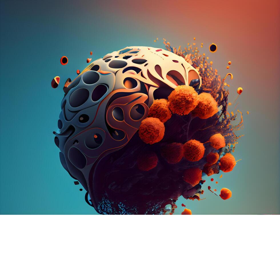 Abstract 3d rendering of virus cell with blank space for text., Image photo