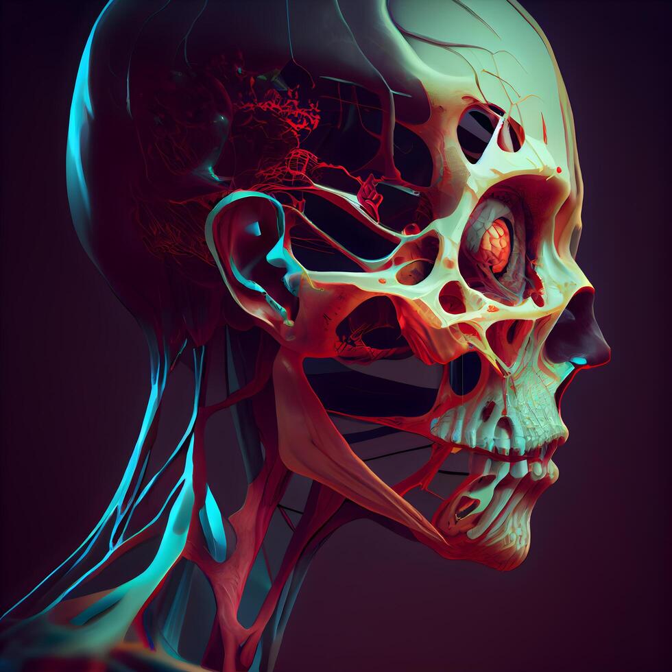 Human Skeleton Skull Anatomy For Medical Concept 3D Illustration, Image photo