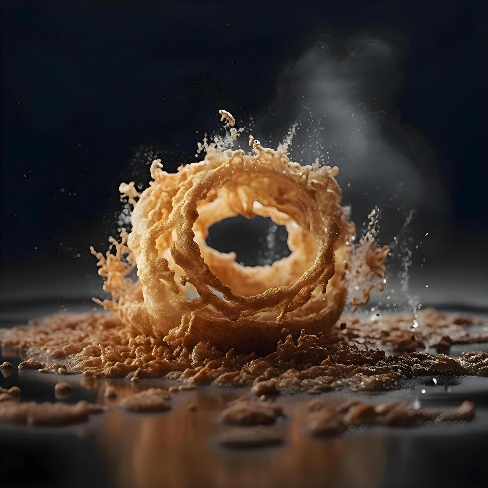 Crispy croissant on a black background with water drops, Image photo