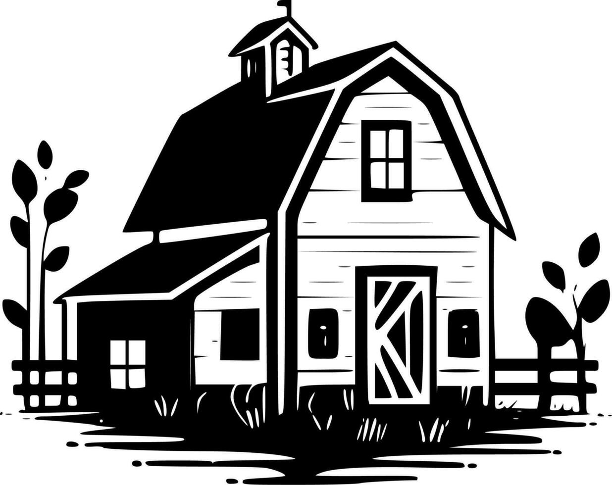 Farmhouse - Black and White Isolated Icon - Vector illustration