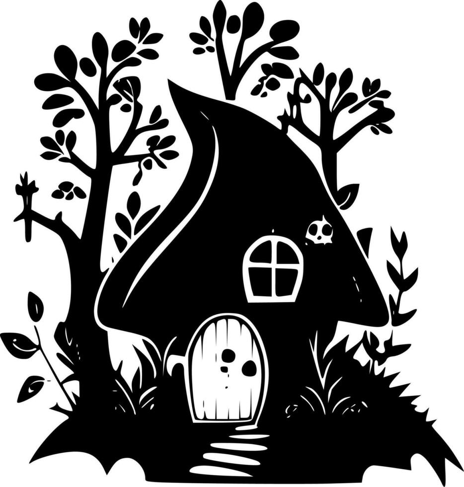 Fairy House - Black and White Isolated Icon - Vector illustration