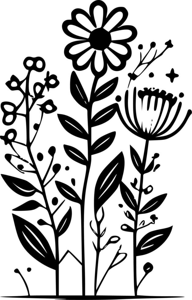 Flowers, Black and White Vector illustration