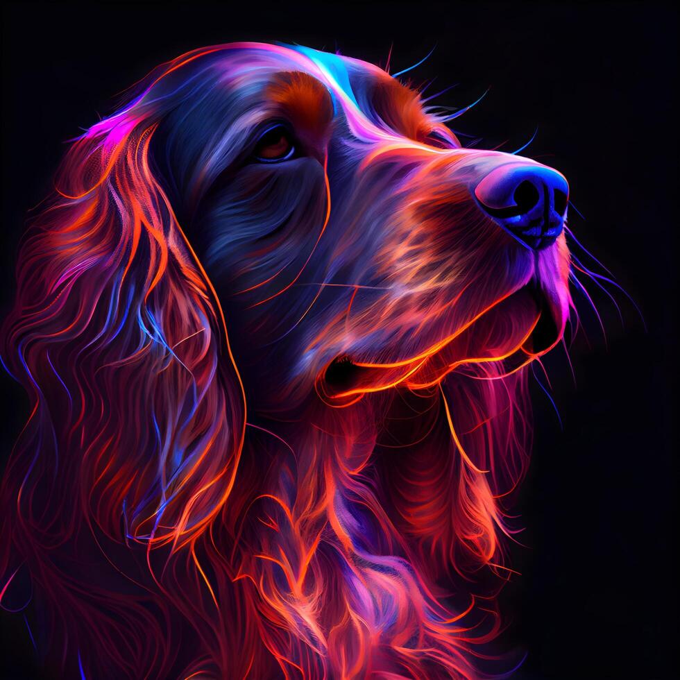English Cocker Spaniel portrait. Colorful digital painting on black background., Image photo