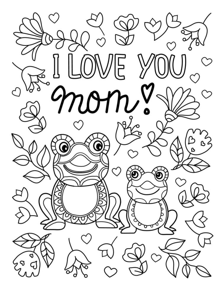 Happy Mother's day. Hand drawn coloring pages for kids and adults. Beautiful drawings with patterns and details. Spring coloring book pictures with blooming branches, flowers, smile, stickers, quotes vector