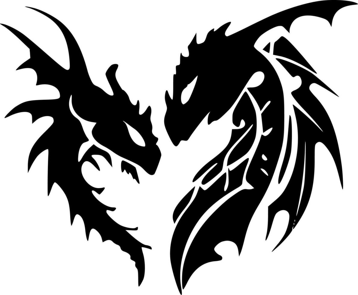 Dragons, Minimalist and Simple Silhouette - Vector illustration