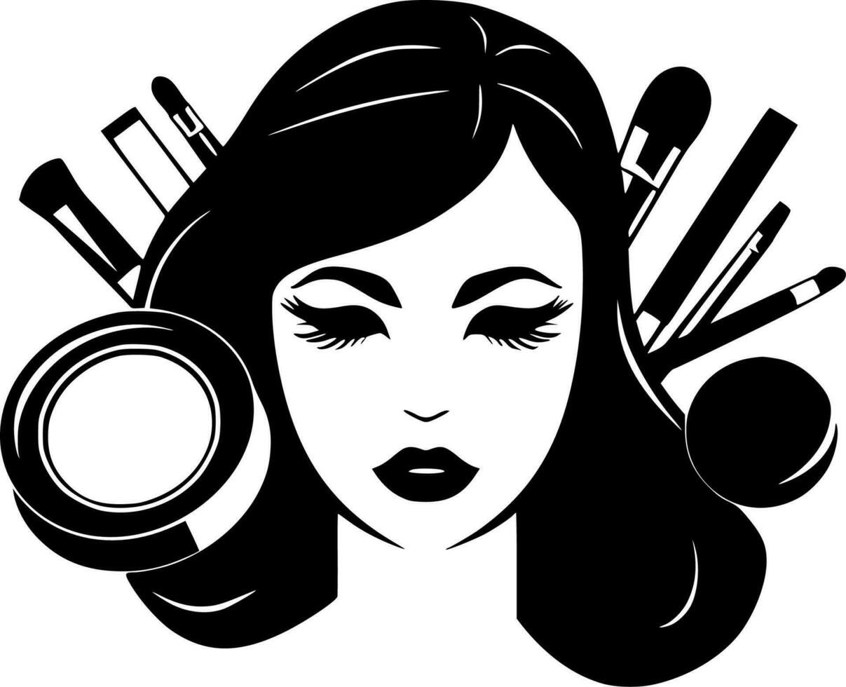 maquillaje - negro y blanco aislado icono - vector ilustración