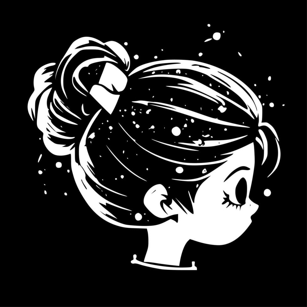 Messy Bun, Black and White Vector illustration