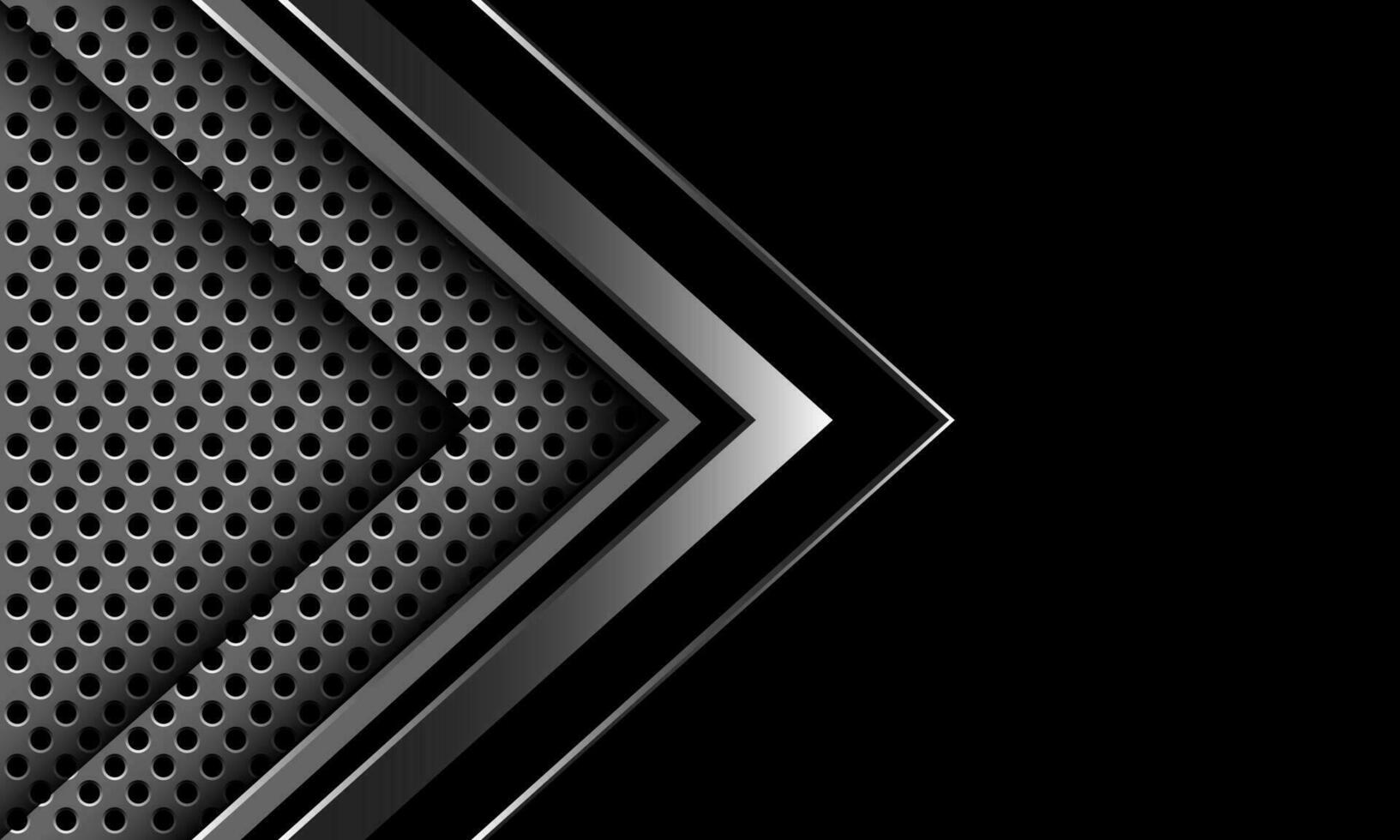 Abstract silver arrow line direction geometric circle mesh pattern on black blank space design modern luxury futuristic background vector