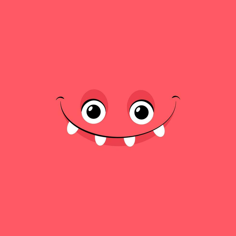 Square face of a red monster with teeth and a smile vector