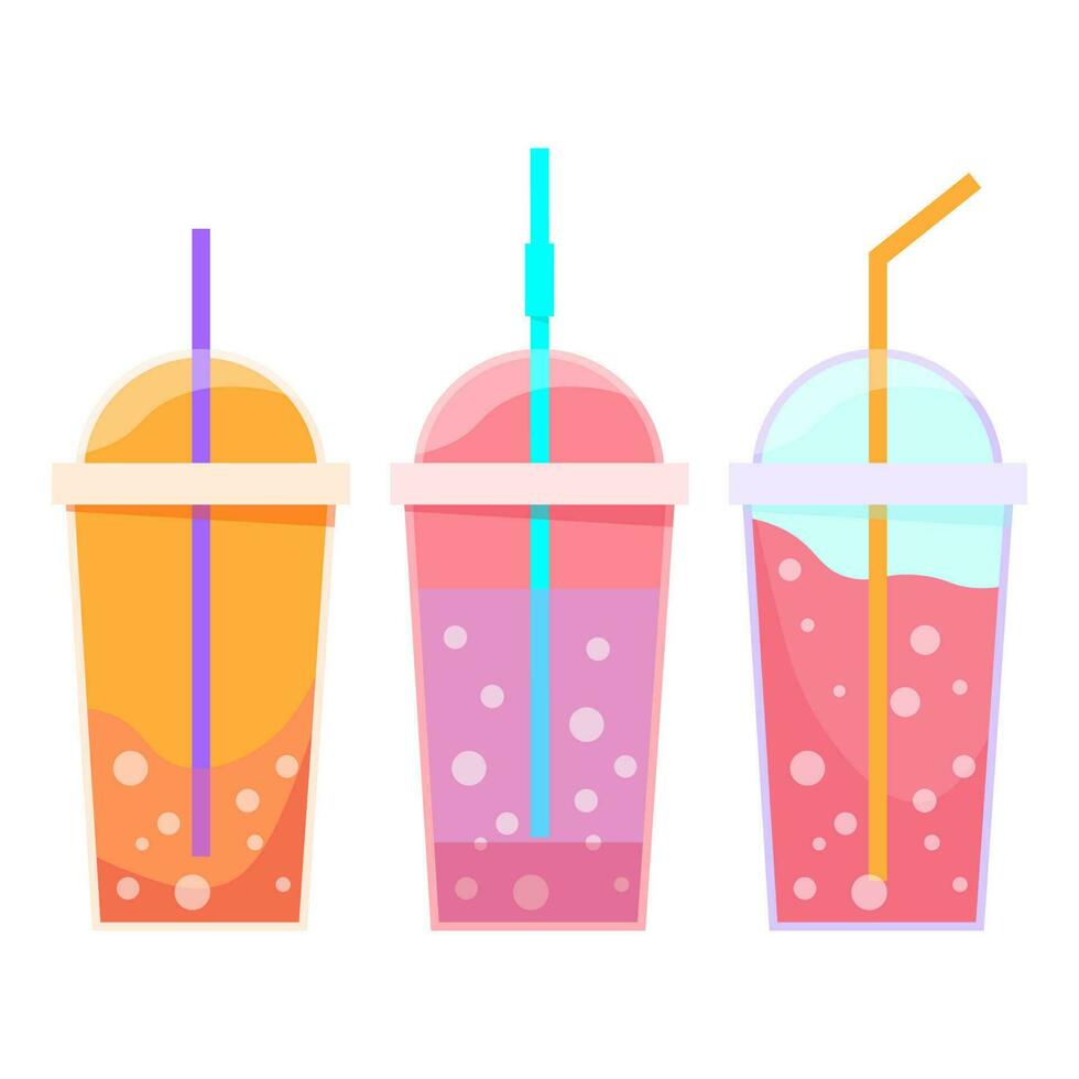 Set of colorful drinks and bubble teas vector