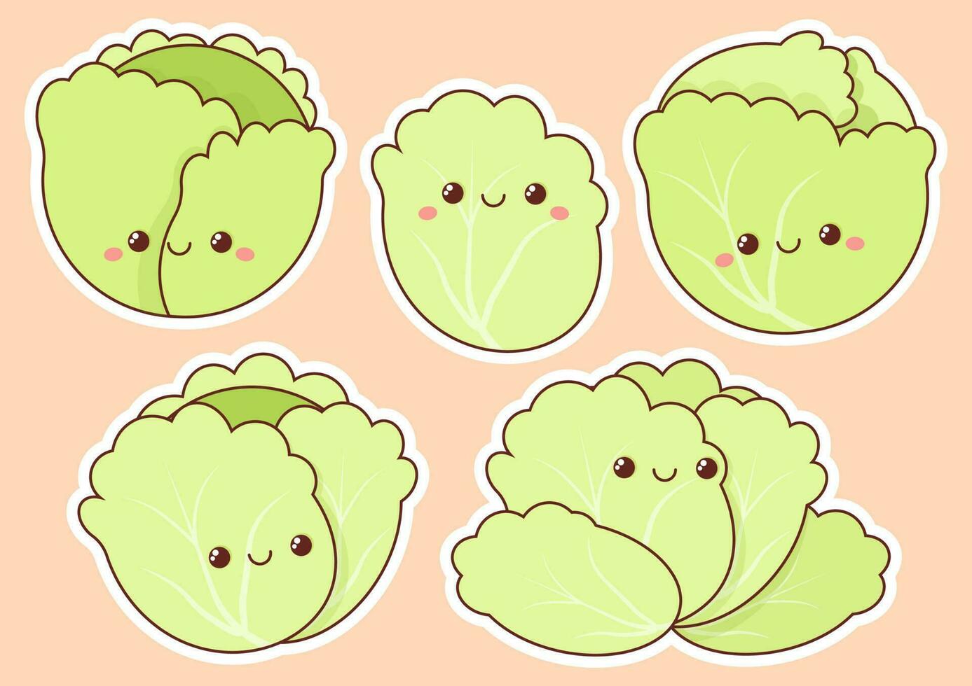 Set of different cabbage in kawaii style vector