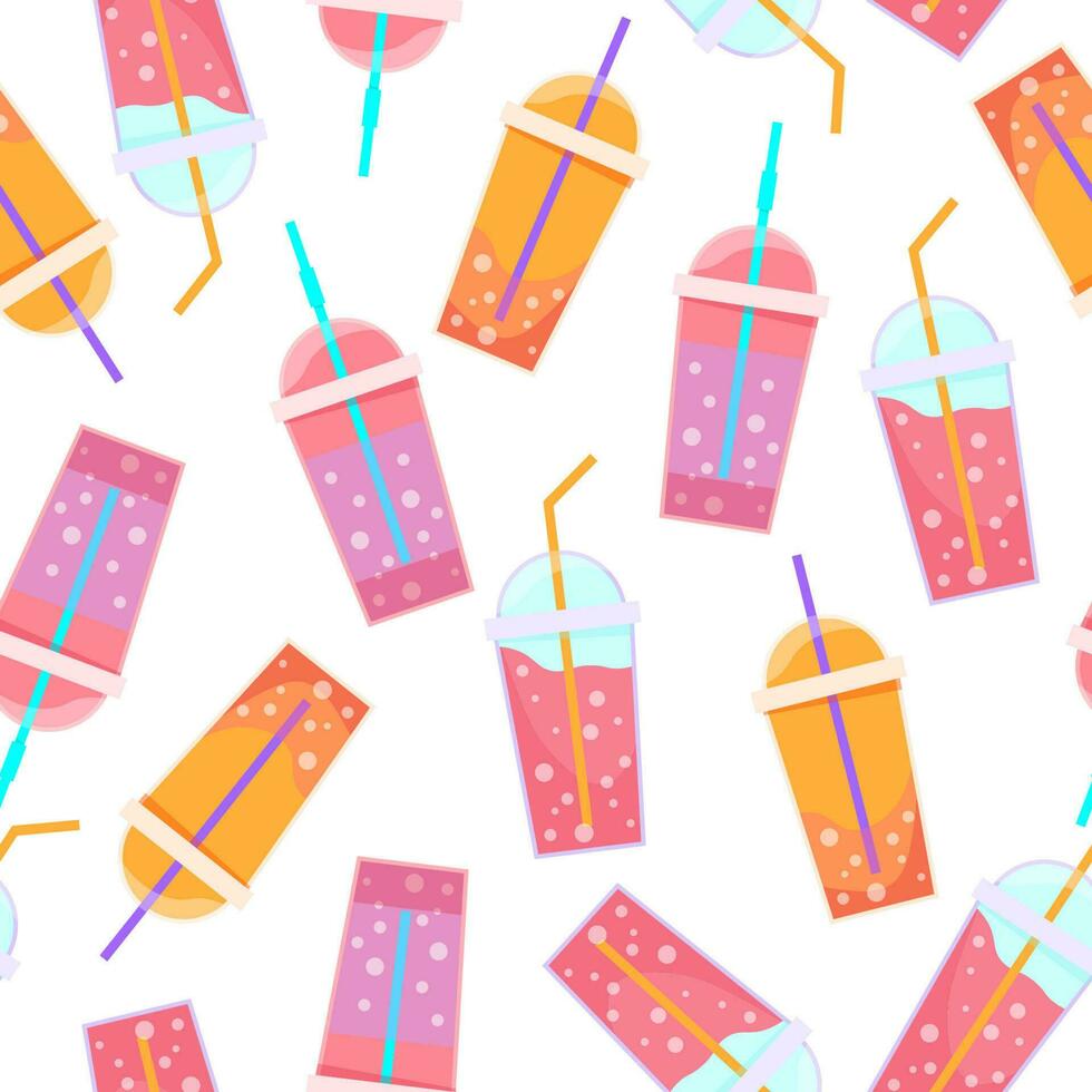 Pattern of colorful bubble tea drinks vector