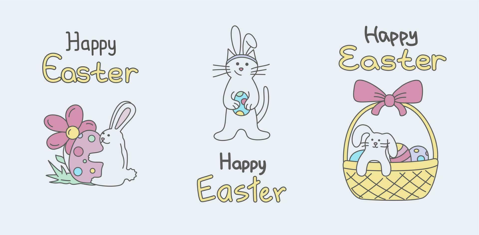 Set of color cute vector easter elements for greeting cards or decorations.