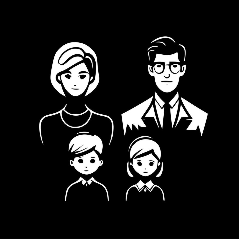 Family - Black and White Isolated Icon - Vector illustration