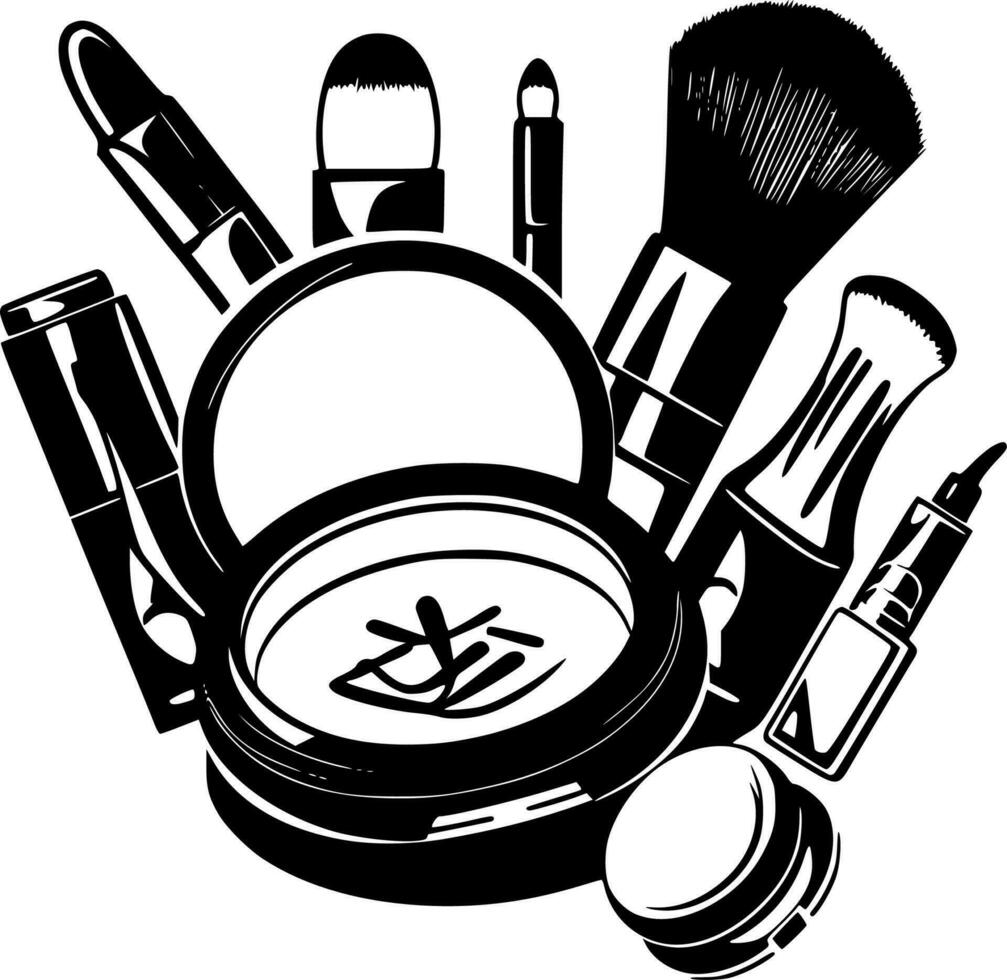 maquillaje - negro y blanco aislado icono - vector ilustración