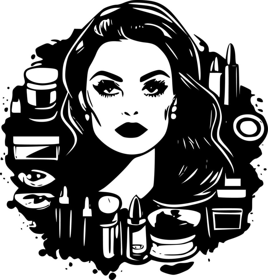 maquillaje - negro y blanco aislado icono - vector ilustración