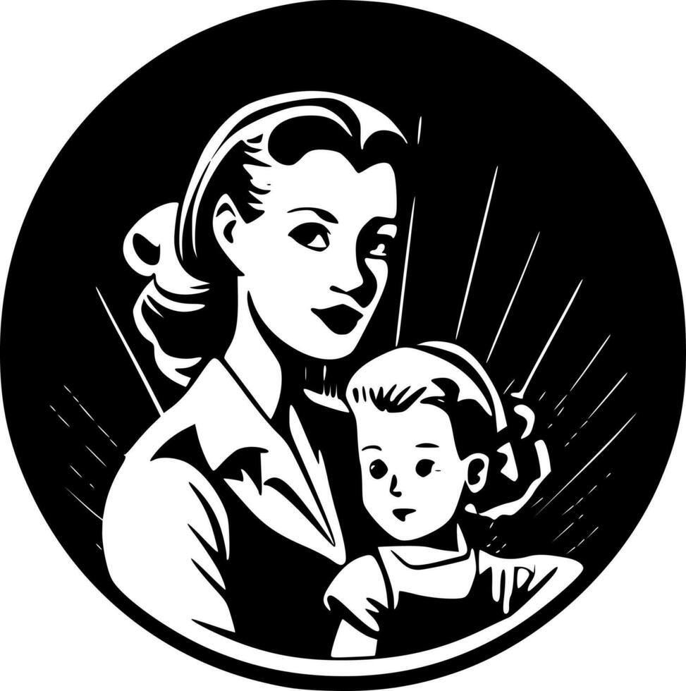 Mother - Black and White Isolated Icon - Vector illustration