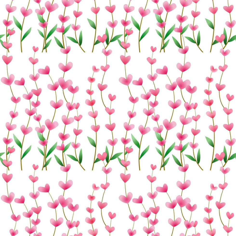 Cute pink heart flowers seamless pattern. vector