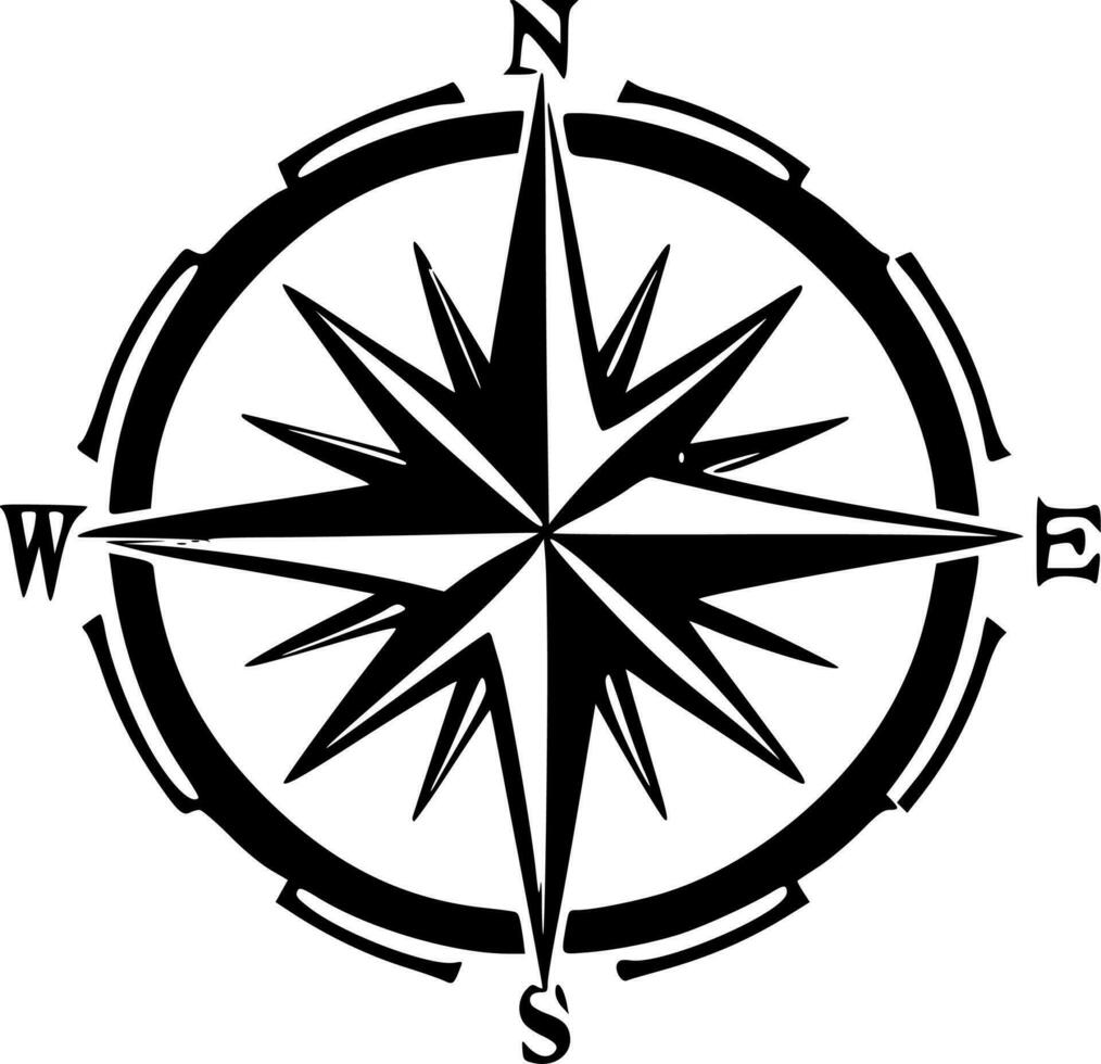 Compass Rose, Black and White Vector illustration