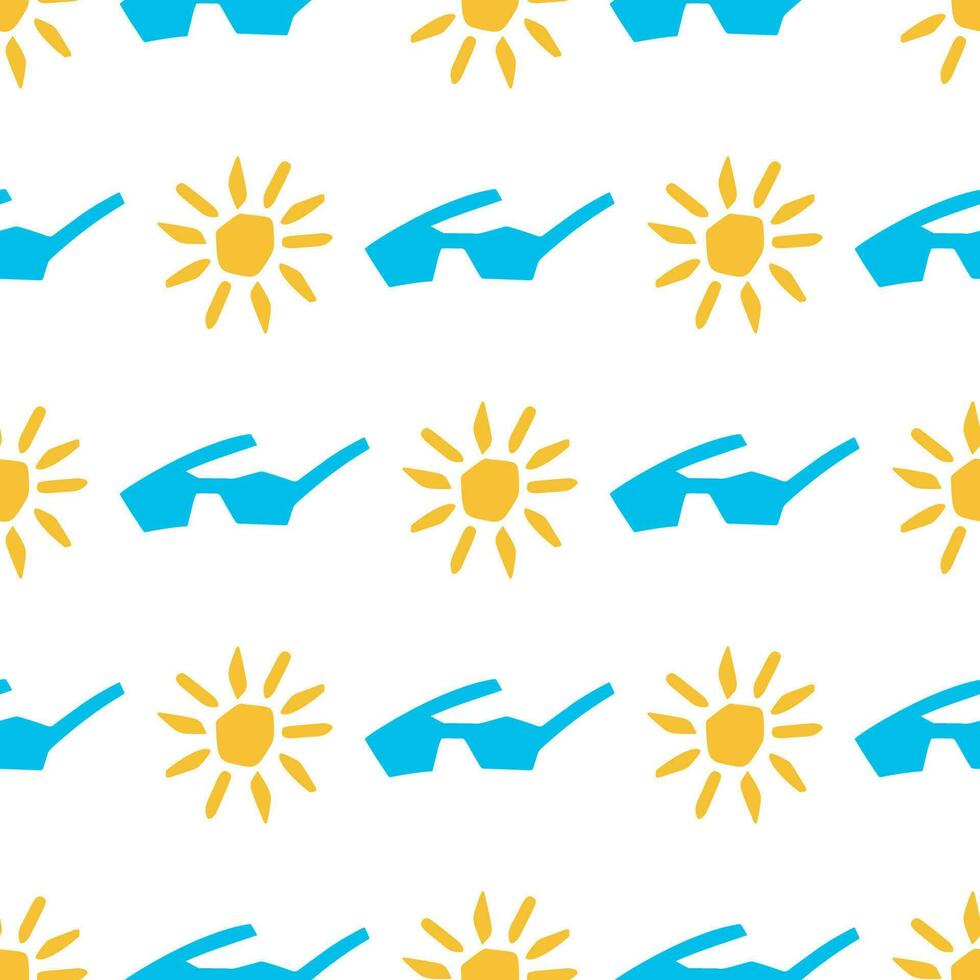 Seamless pattern with sun and sunglasses illustration in cutting style on white vector