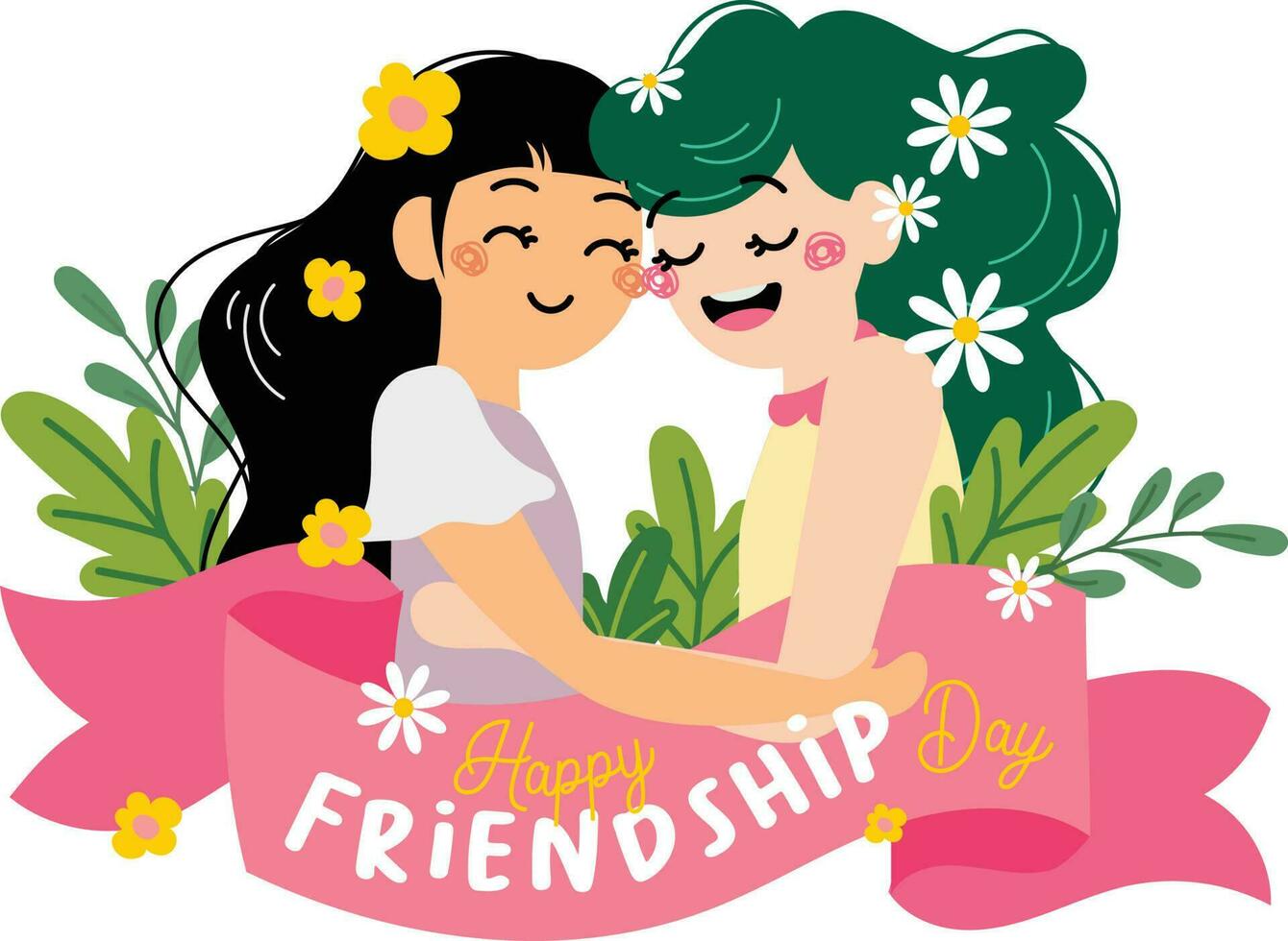 flat cute design vector flower happy friendship day