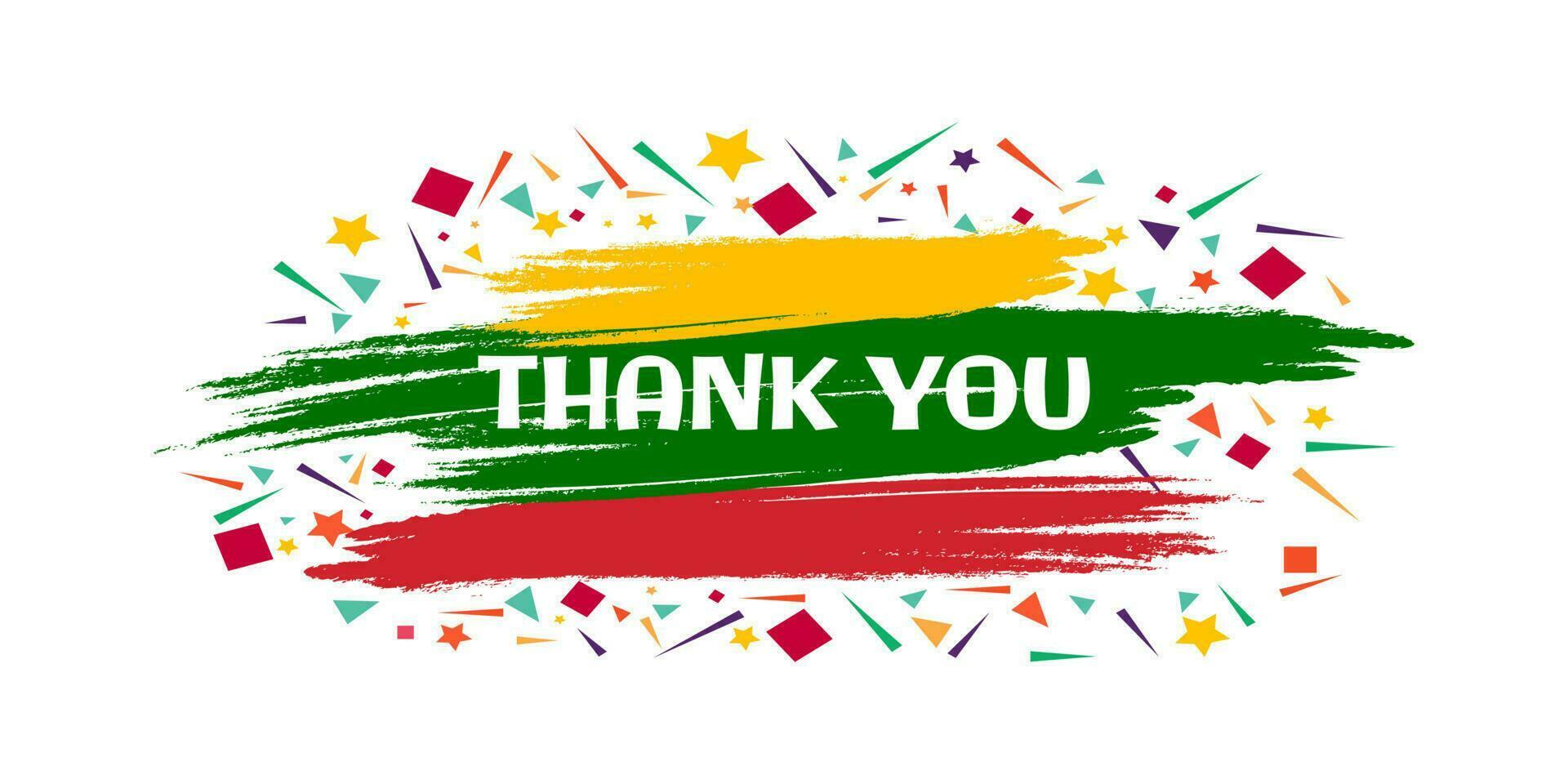 Thank You Sign with Colorful Brush and Confetti Isolated on White Background. Thank You Lettering vector