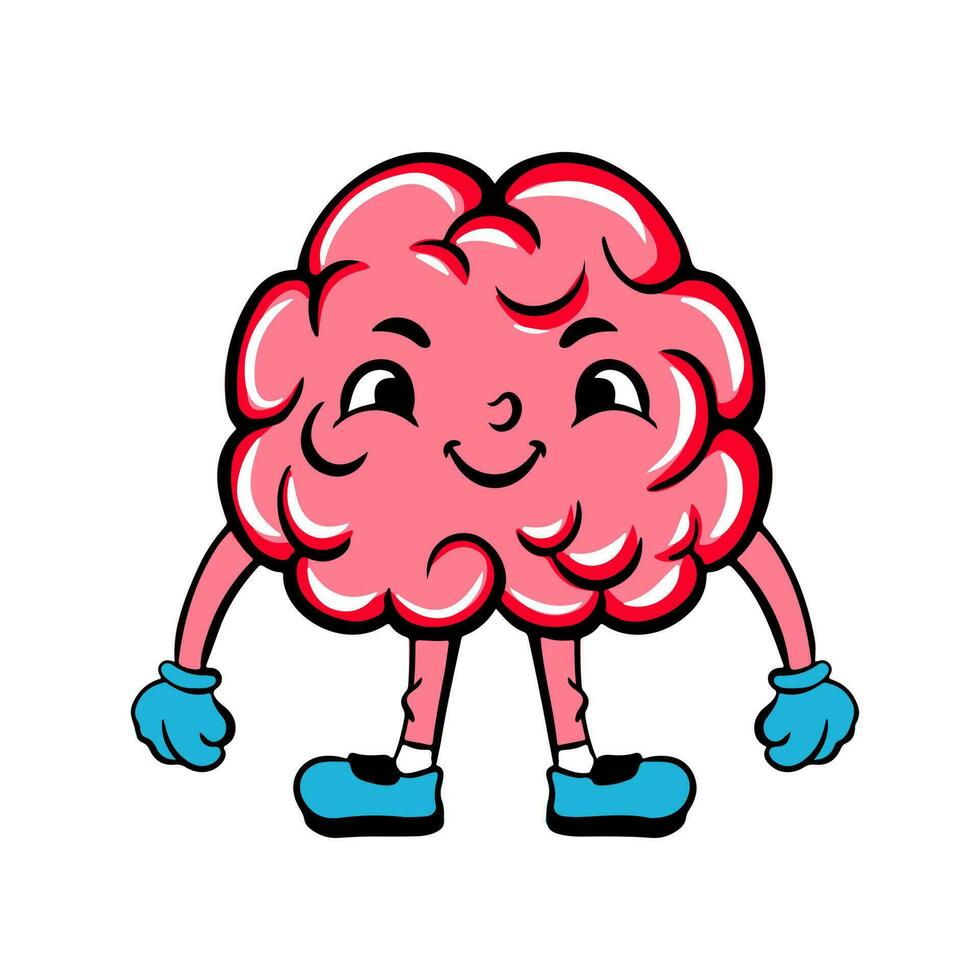 Brain Cartoon Character Icon Flat Design Vector Illustration