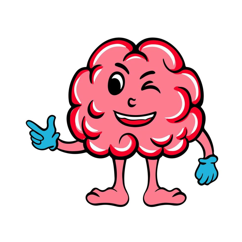 Brain Cartoon Character Icon Flat Design Vector Illustration