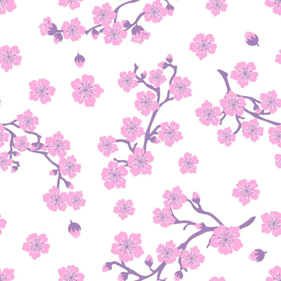 Seamless pattern of pink sakura flowerson on a white background. vector