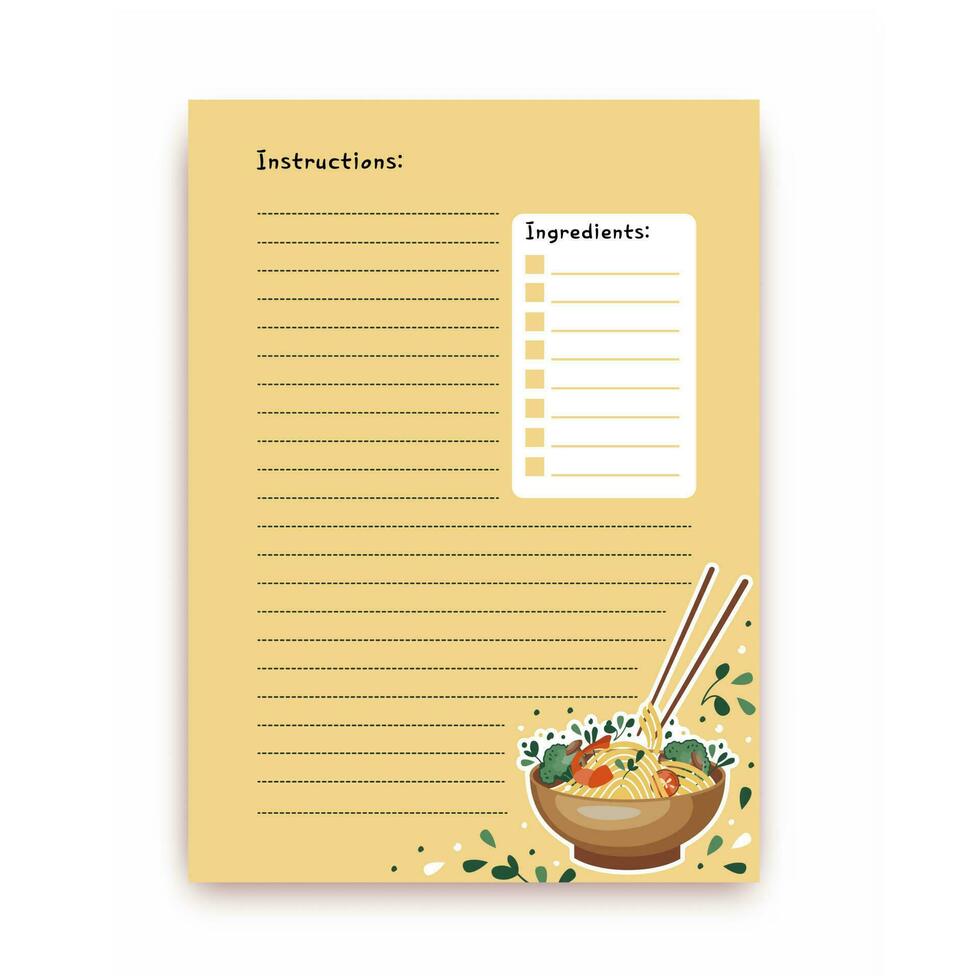 Template for a recipe book. The blank page for your recipes. Cookbook. Vector. vector