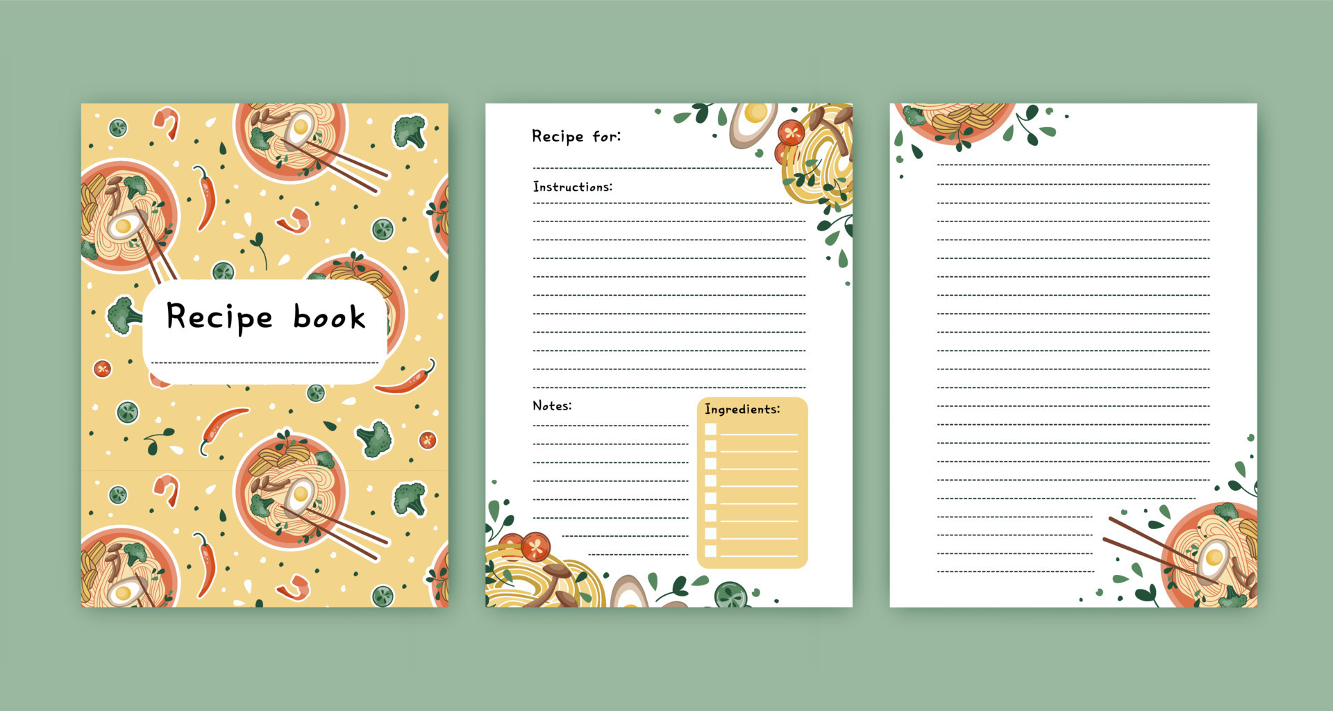 Templates for a recipe book. The blank pages for your recipes. Cookbook
