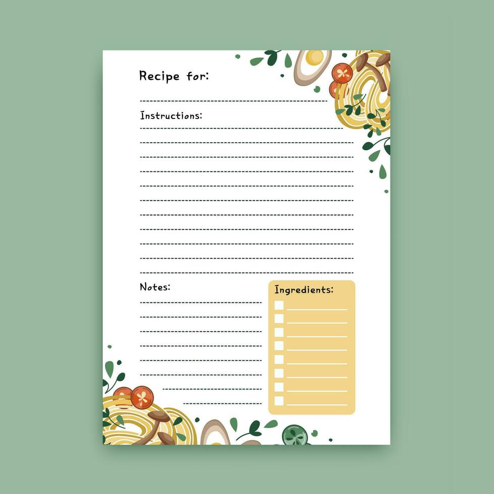 Template for a recipe book. The blank page for your recipes. Cookbook. Vector. vector