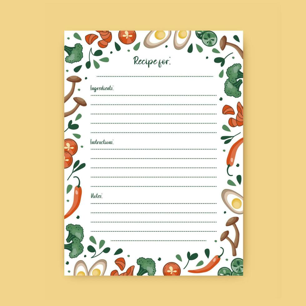 Templates for a recipe book. The blank pages for your recipes. Cookbook.  Vector. 23605592 Vector Art at Vecteezy
