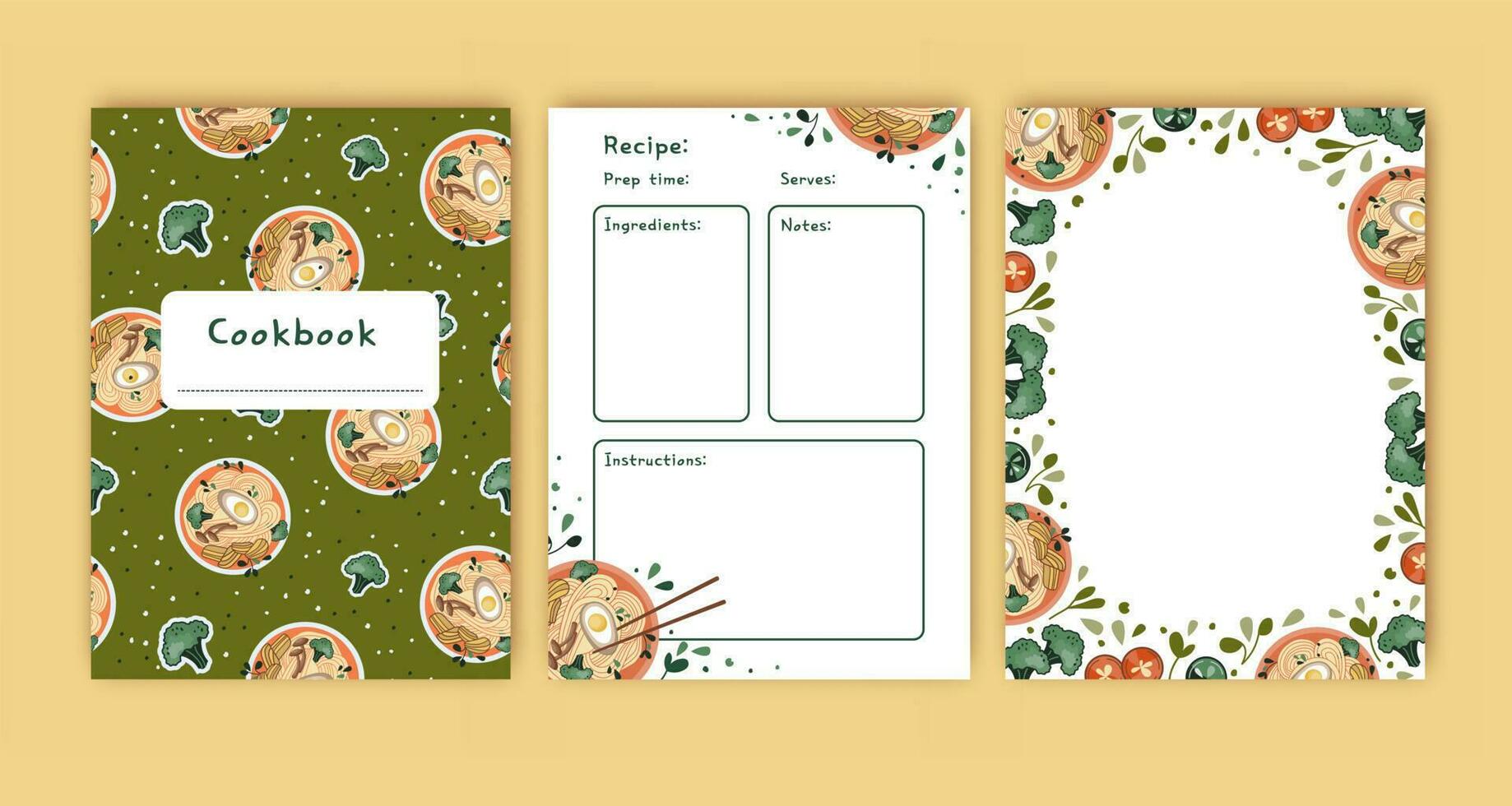 Templates for a recipe book. The blank pages for your recipes. Cookbook. Vector. vector