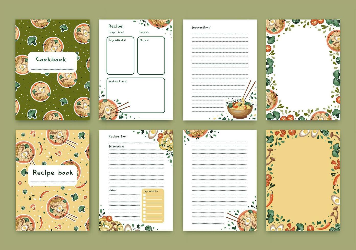 Templates for a recipe book. The blank pages for your recipes. Cookbook. Vector. vector