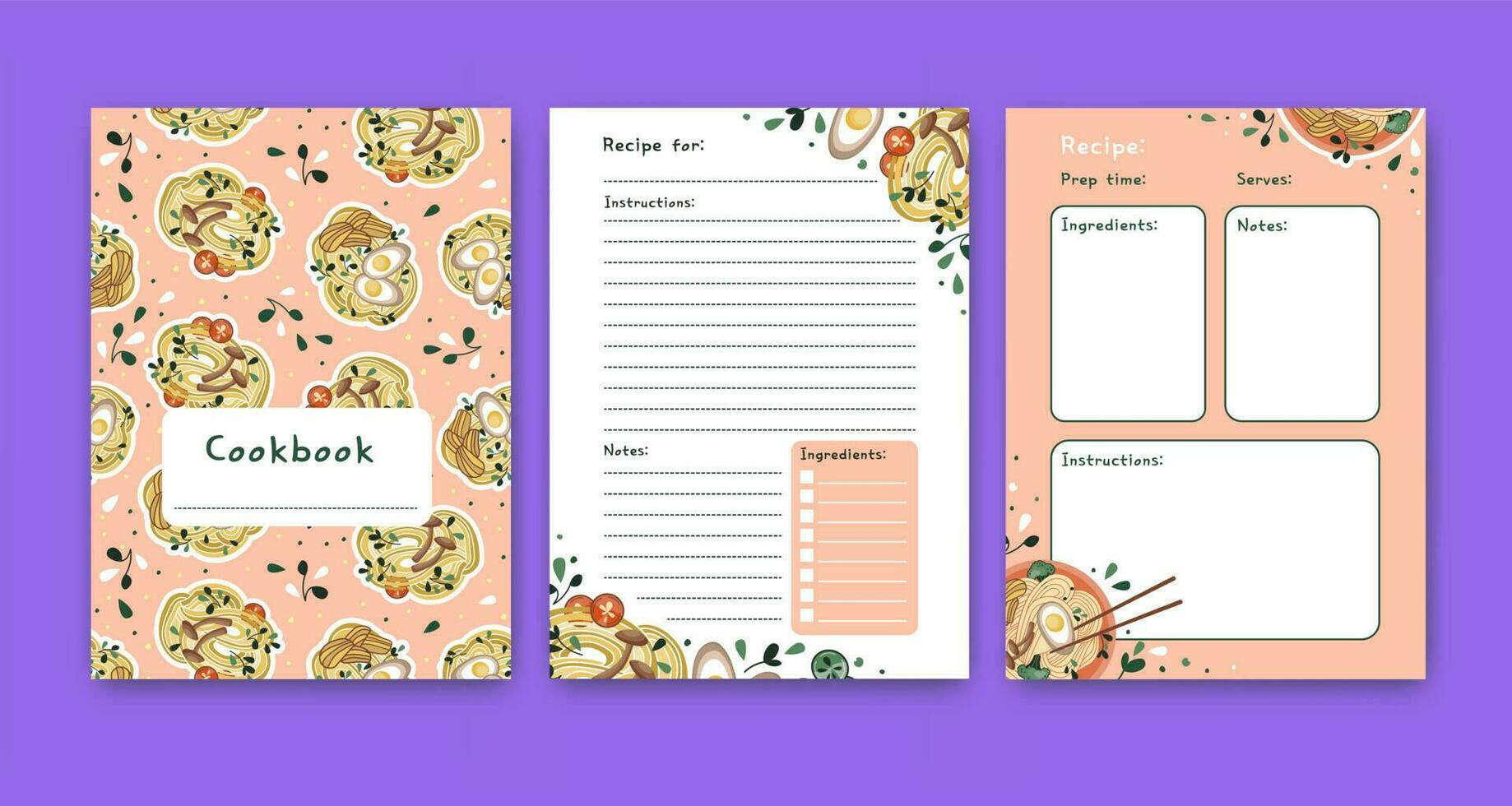 Templates for a recipe book. The blank pages for your recipes. Cookbook.  Vector. 23605592 Vector Art at Vecteezy