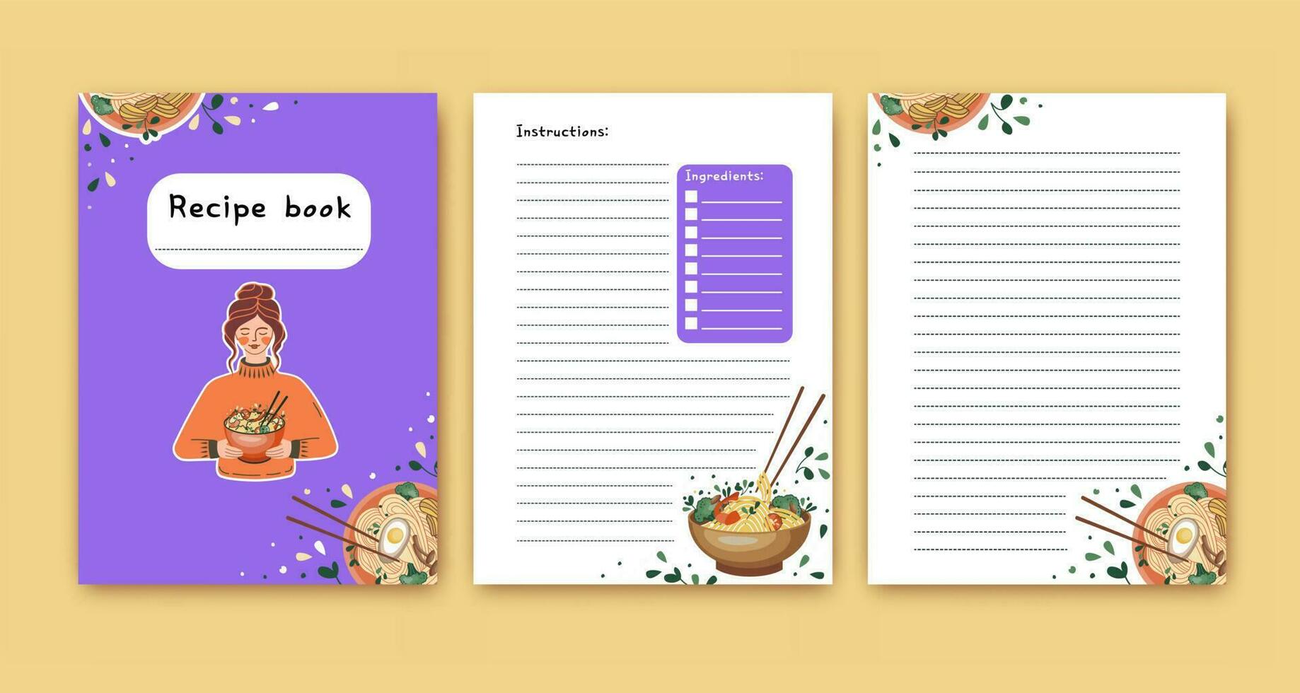 Templates for a recipe book. The blank pages for your recipes. Cookbook. Vector. vector