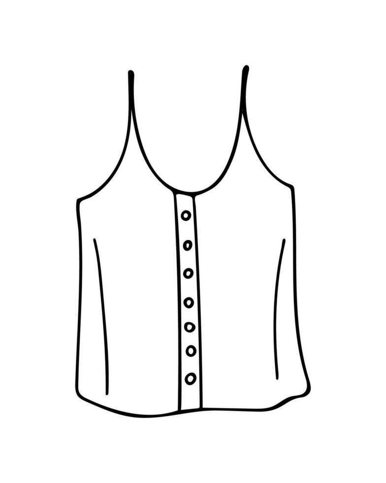 Doodle of woman tank top isolated on white background. Hand drawn vector illustration of female summer blouse.
