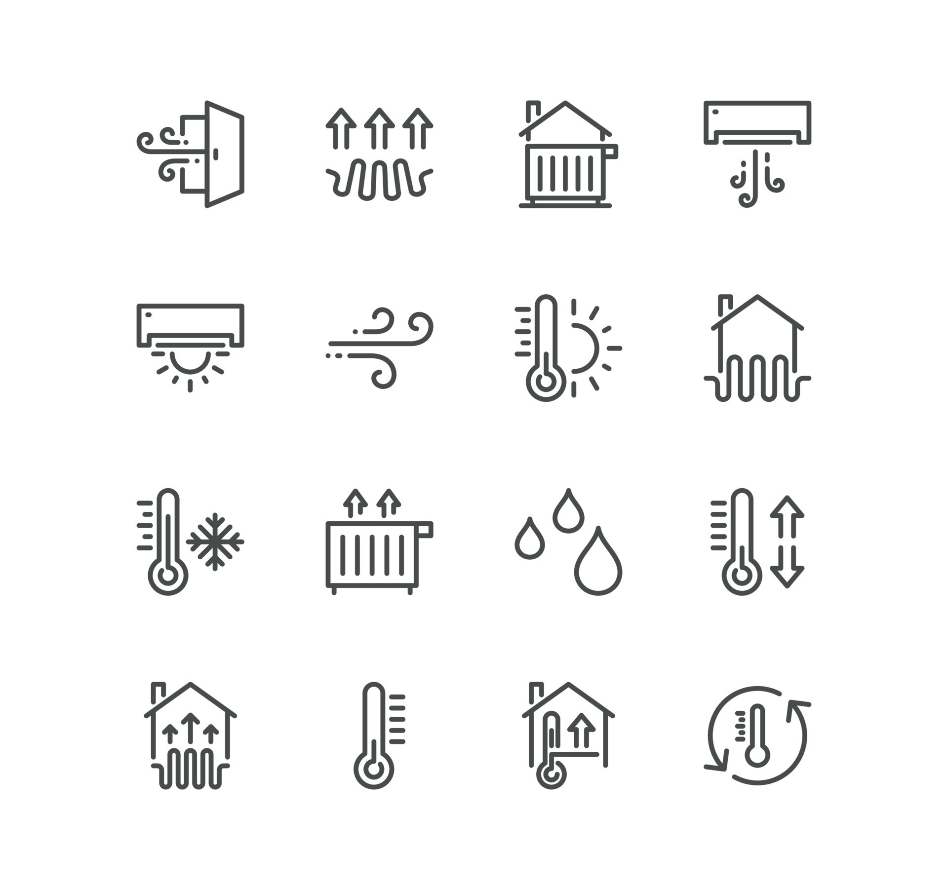 Set of house heating related icons, heat supply, heating boiler, water