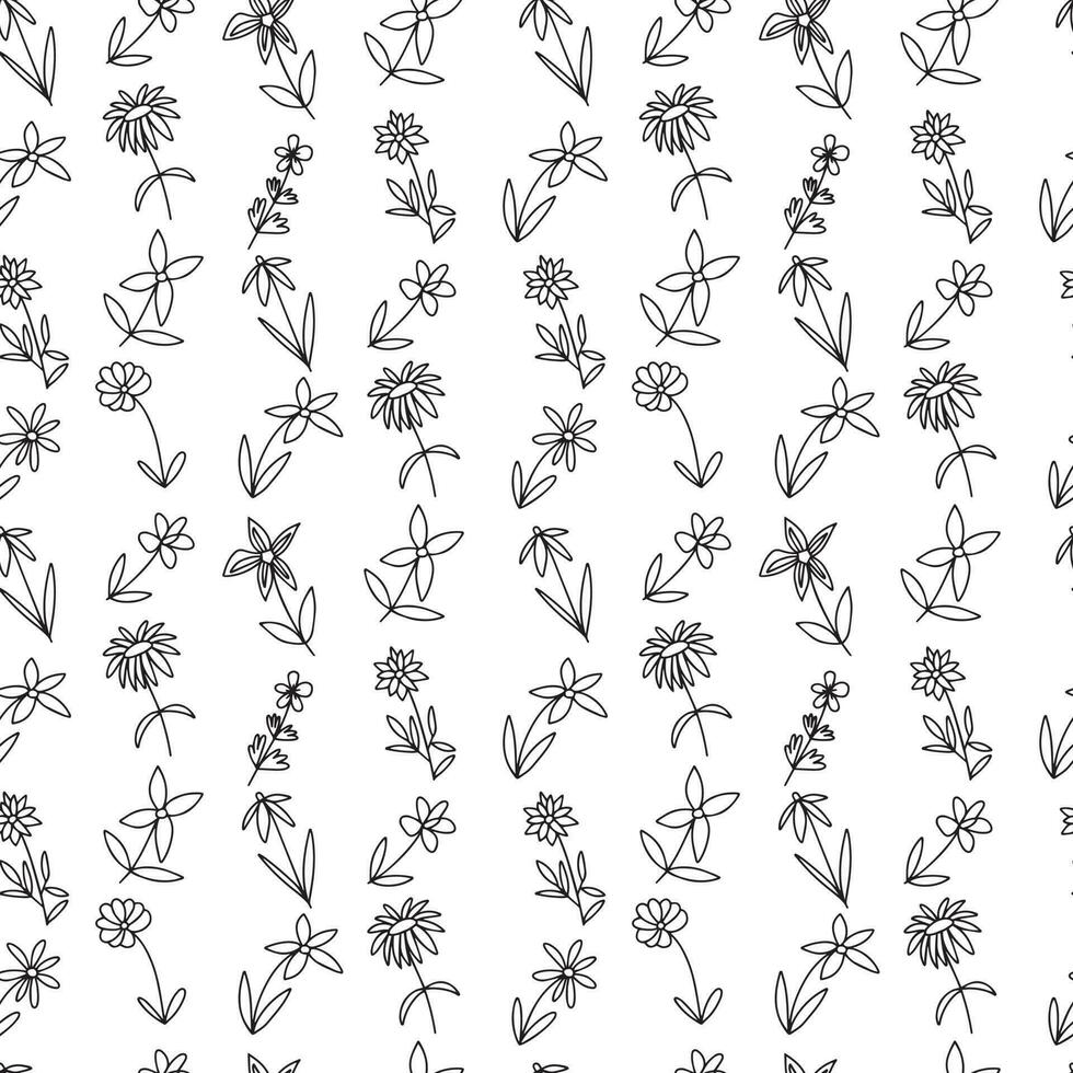 Doodle summer flowers seamless pattern. Vector mille fleur pattern on white background.