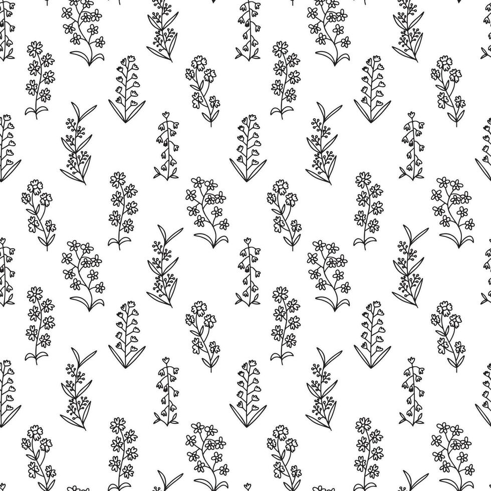 Doodle summer flowers seamless pattern. Vector mille fleur pattern on white background.