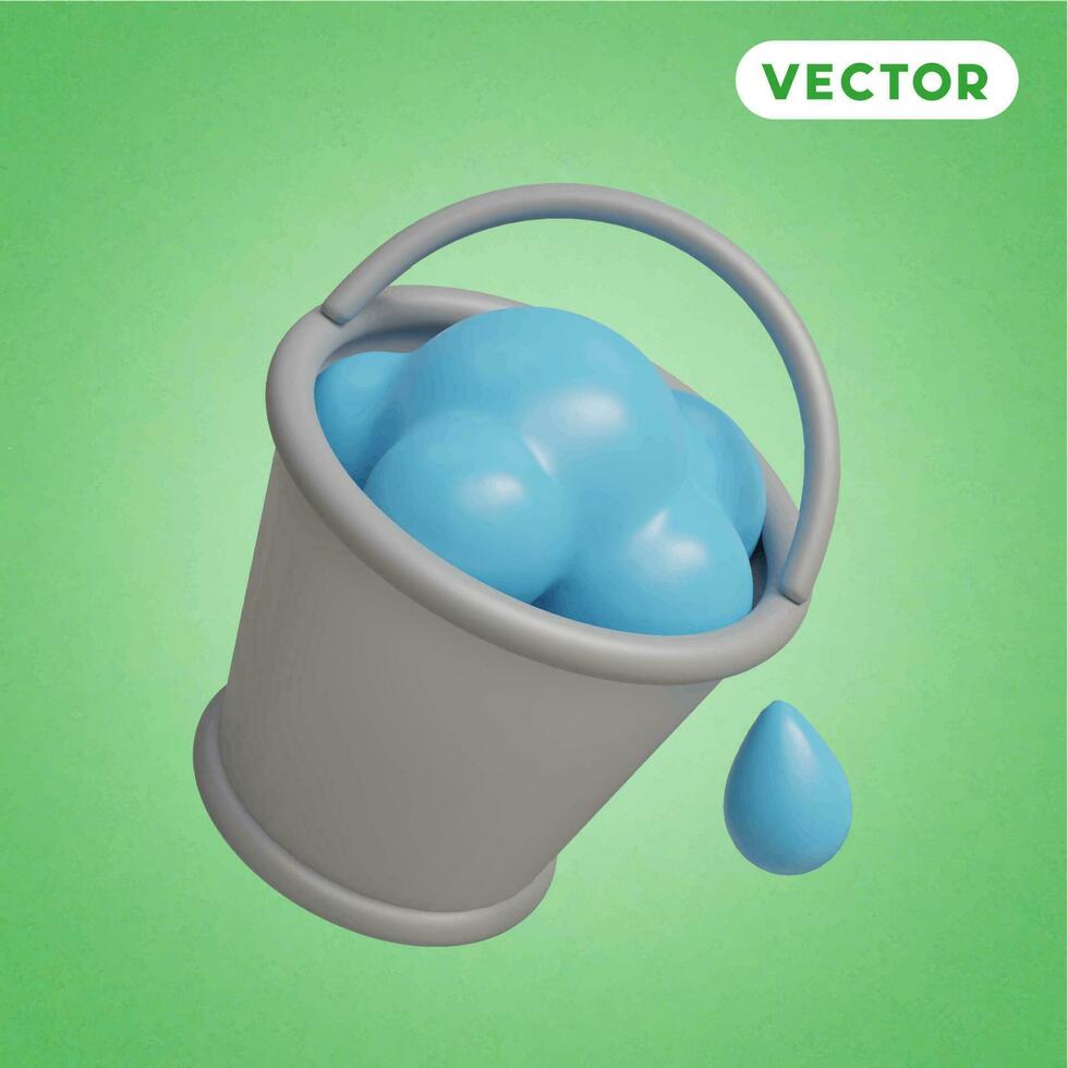 bucket 3D vector icon set, on a green background