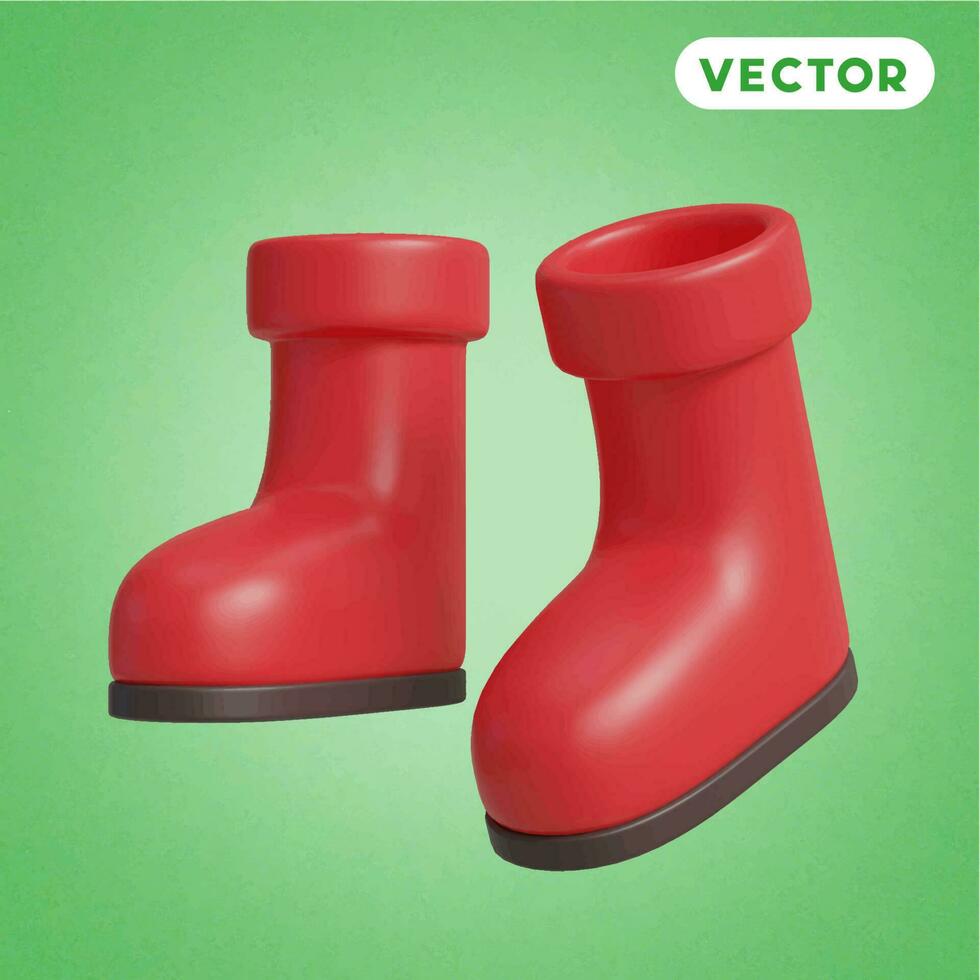 garden boots 3D vector icon set, on a green background
