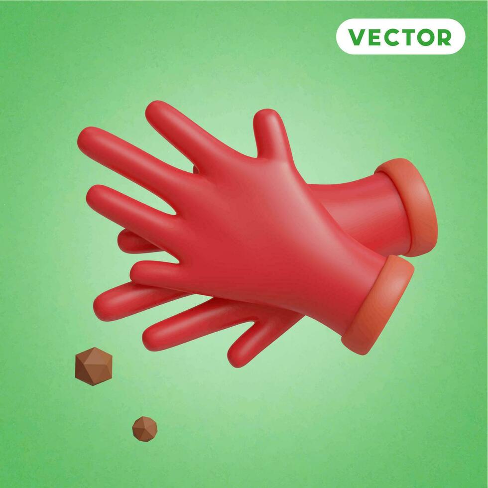 gardening gloves 3D vector icon set, on a green background