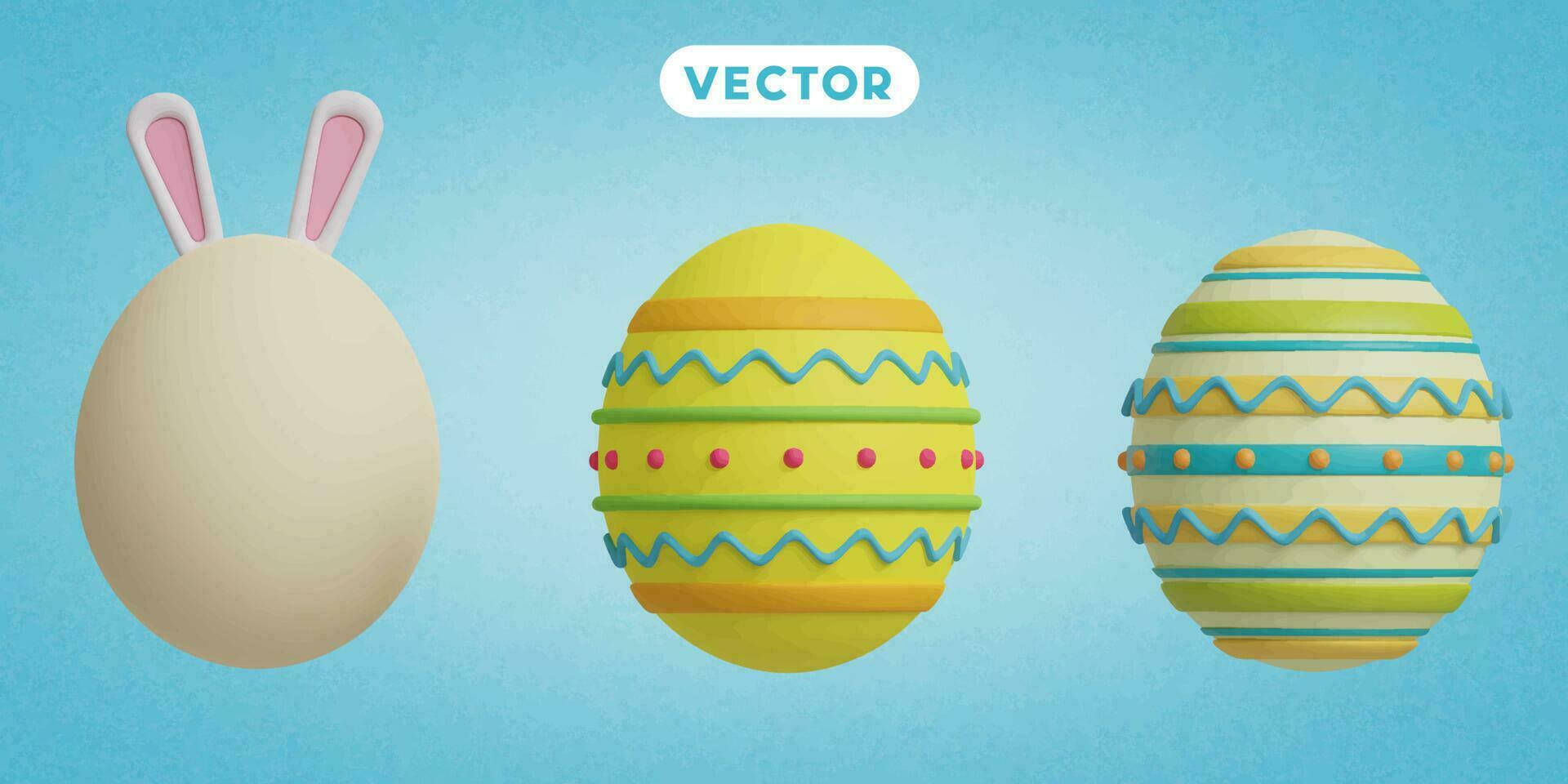 egg easter 3D collection vector icon set ,On a blue background