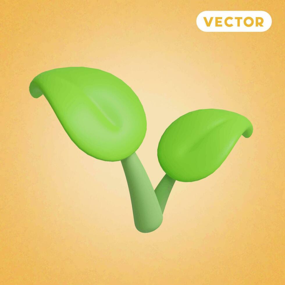 leaf 3D vector icon set, on a orange background