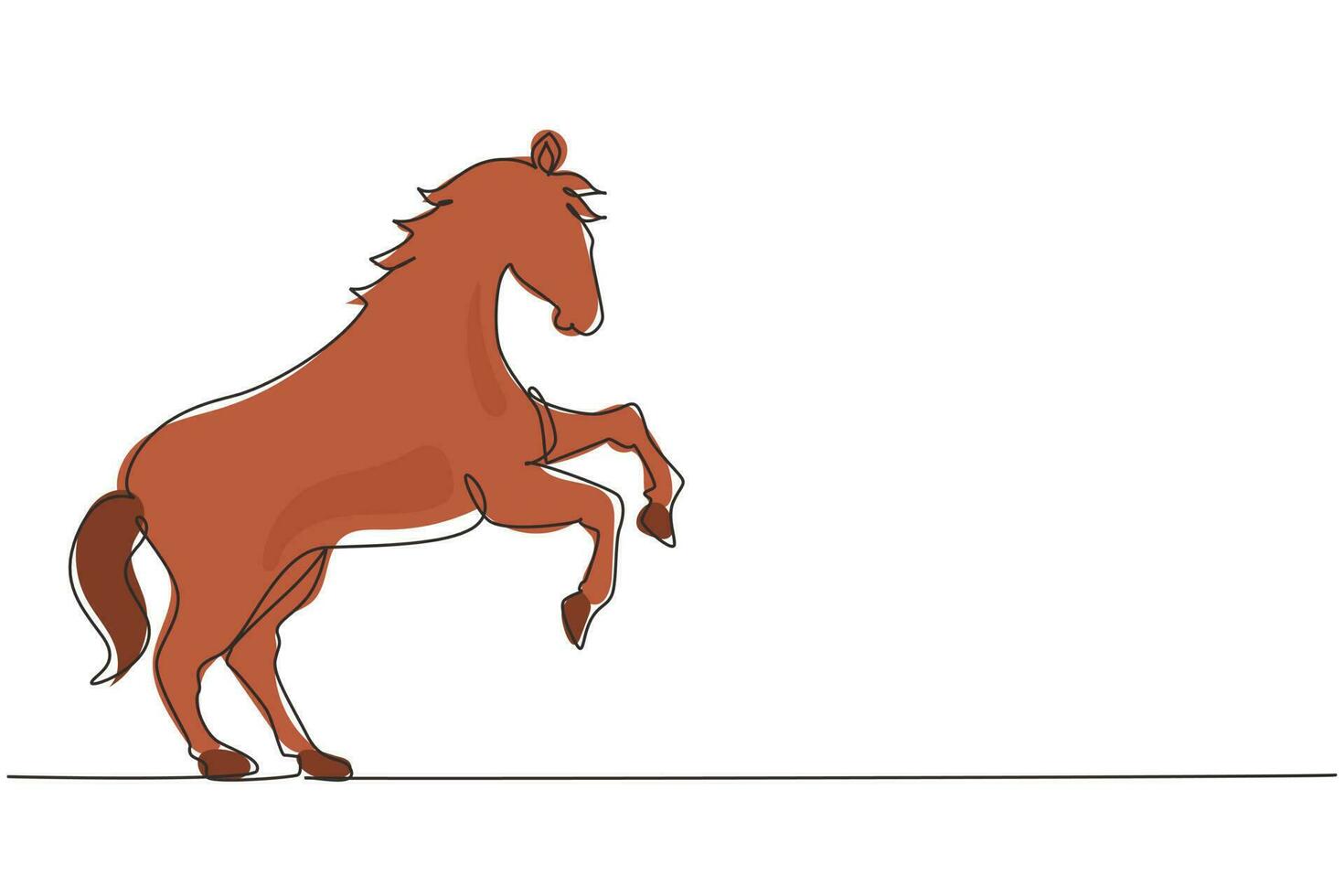 un solo dibujo de una línea orgulloso caballo blanco camina con gracia con su pezuña delantera hacia adelante. mustang salvaje galopa en la naturaleza libre. mascota animal fuerte. vector gráfico de diseño de dibujo de línea continua moderna