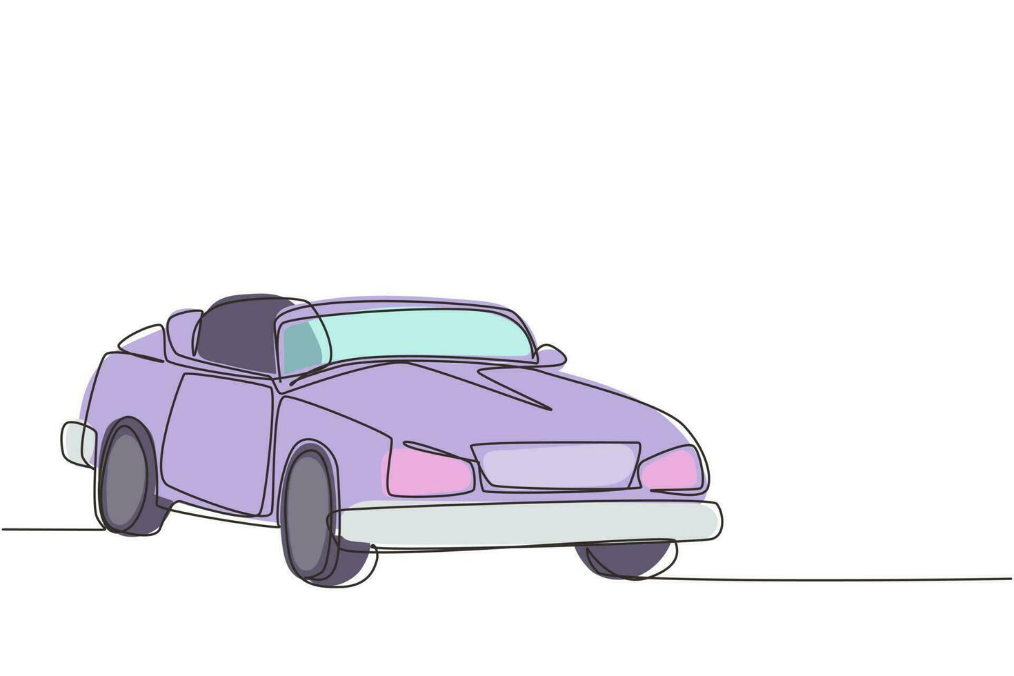 dibujo de una sola línea continua clásico coche deportivo retro convertible. coleccionistas negocio cómodo cabrio automóvil superdeportivo. concepto de vehículo de motor antiguo. vector de diseño gráfico de dibujo de una línea