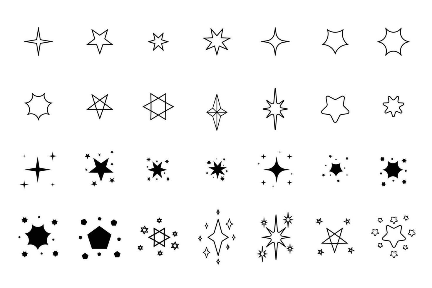 Set of hand-drawn doodle illustrations of sparkle stars vector