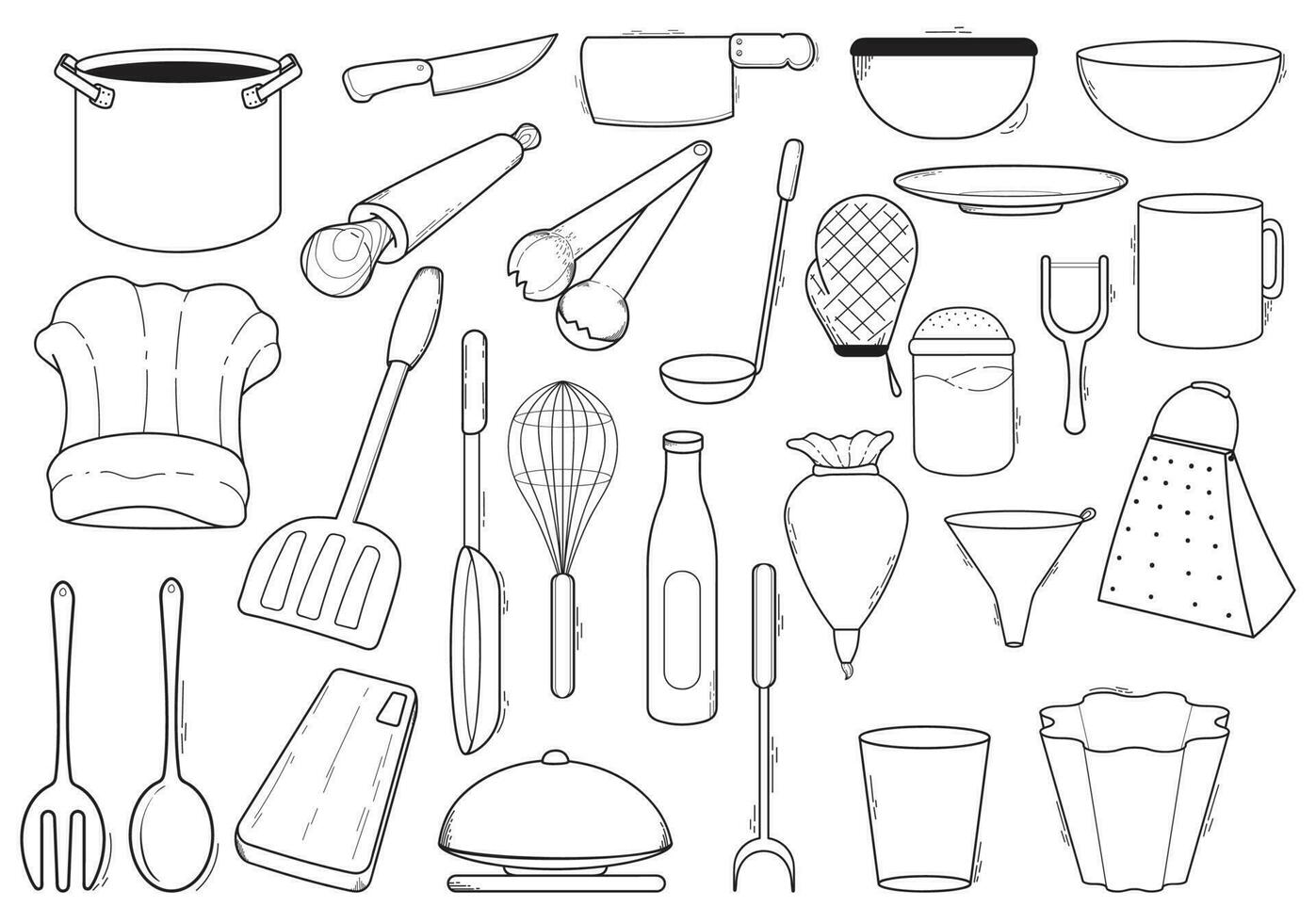 Set of hand-drawn doodle illustrations kitchen set vector